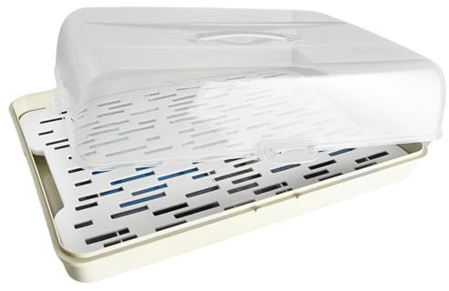 Rectangle Cake Box Storage Carrier With Cooling Insert Plastic Food Cover Cupcakes Baking Brithday Cake Ventilation Tray (Beige)