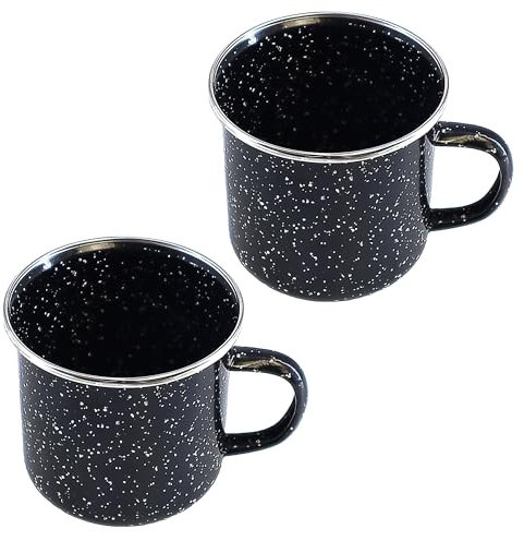 Navoys 2 Enamel Camping Mug - Black, Heat Resistant, Ideal Accessory for Camping, Picnic, Hiking, Fishing (2 Mugs)