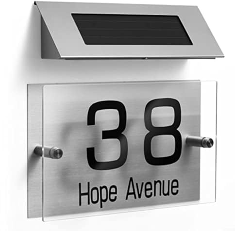 Opatiny Luce solare per indirizzi con 18 LED a doppia modalità di colore, in acciaio inox, targa per numero civico, impermeabile, luce esterna per giardino, portico, vialetto