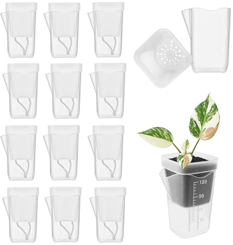 KeaJuidy 20 Sets Selbstbewässernde Blumentöpfe mit Wasserstandsanzeiger | Kleine Transparent Kunststoff Pflanzgefäße mit Abflussloch für Innen und Außen
