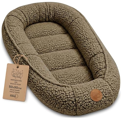 Babynest Nestchen Baby aus boucle - Babynestchen Neugeborene Nest für Kinder Bett und Babybett tragbar Kuschelnest Coccon für Jungen und Mädchen Dunkelbeige