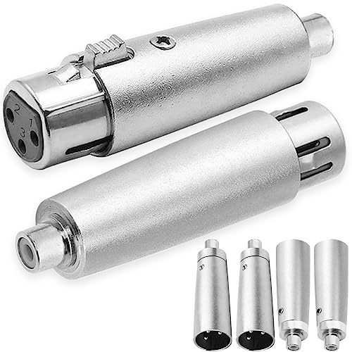 HAAMNING7 RCA hembra a XLR Adaptador de enchufe macho de 3 pines Convertidor de conector hembra Conector de acoplador de enchufe de audio para amplificador estéreo, Plata, 6 piezas