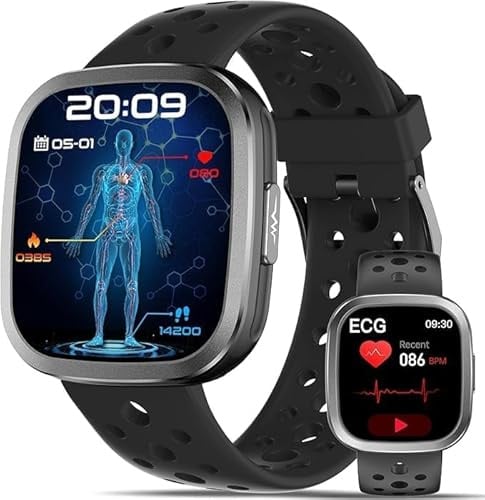 YYKY Smartwatch ECG/HRV/24H Pressione Sanguigna/Cardiofrequenzimetro/ᴀᴘɴᴇᴀ ɴᴏᴛᴛᴜʀɴᴀ,1.72 Orologio Salute con Telefono/SOS/SpO2/Sonno/Lipidi/Acido Urico/BMI/Contapassi,iOS Android (Nero)