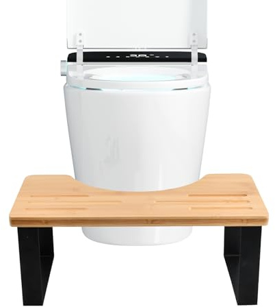 Nivofu Tabouret WC en Bois et Métal, Marche Pied Toilette Ergonomique 18cm, Repose Pied Bureau Antidérapant pour Adultes et Enfants, Toilette Pliable Gain de Place, Soulage la Constipation
