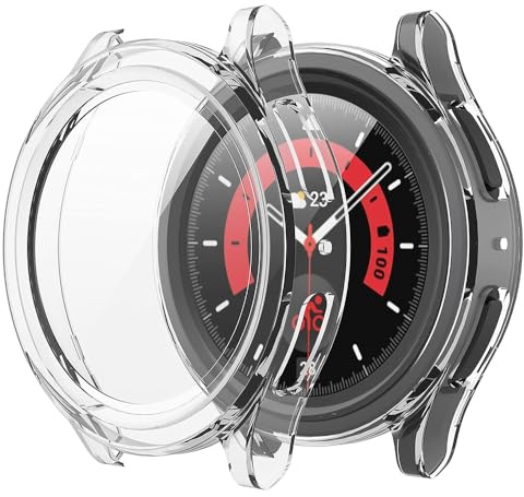 Techsuit für Samsung Galaxy Watch5 Pro Hülle und Displayschutz mit Gehärtetem Glas, HD Klarheit, Volle Abdeckung, Kratzschutz, Schlankes Design, Defense360 Pro, Transparent