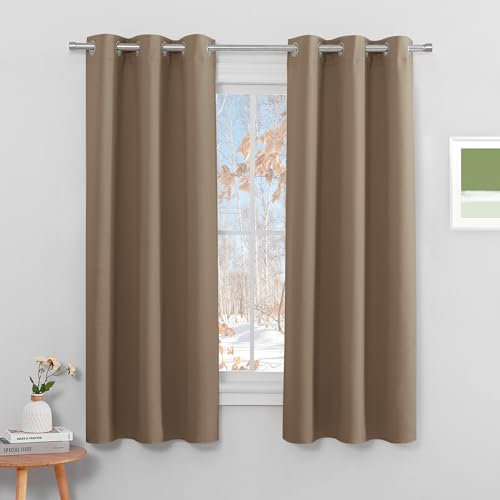 PONY DANCE Rideaux Occultants - Rideau Isolant Thermiques Uni à Oeillets/Draperies Panneaux Eviter Regards Direct pour Chambre, Largeur 106 sur Hauteur 158, Cappuccino, Lot de 2