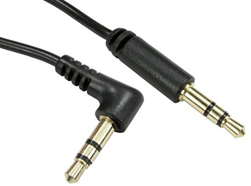 World of Data 1m Right Angle to Straight 3.5mm Audio Jack Cable - - 24k Gold Plated - Audio - Stereo - Male to Male - BLACK coloured