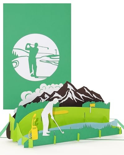 Pop Up Karte „Golf - Golfspieler auf Golfplatz“ 3D Geburtstagskarte & Glückwunschkarte Golfer, als Ruhestandkarte, Ruhestand, Einladung & Gutschein