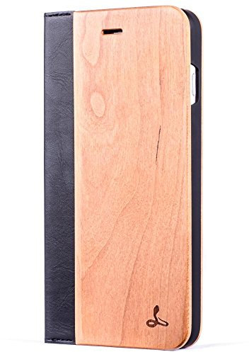 Snakehive Apple iPhone 8 Plus Case, Wooden Wallet Case Cover for Apple iPhone 8 Plus - Made from Real Wood and PU Leather from (Cherry)