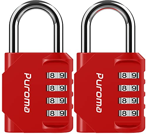 Puroma 2 Pack Combination Lock 4 Digit Outdoor Waterproof Padlock for School Gym Locker, Sports Locker, Fence, Toolbox, Gate, Case, Hasp Storage (Red)