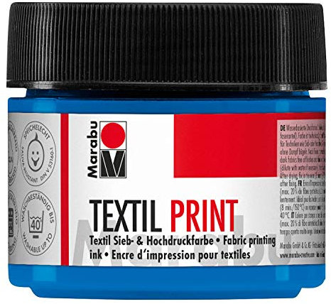 Marabu- Textil Print, Pintura Base de Agua, inodora y Resistente a la luz, Tiempo de Apertura Prolongada, para Tejidos claros y Oscuros, 100 ml, Cian primario, Color (Paquete de 1) (17030050956)