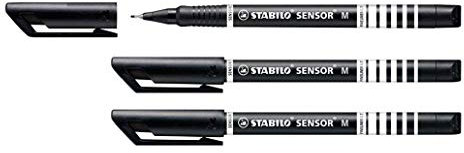 Stabilo Fasermaler mit feiner Spitze SENSOR M, Strichstärke: 0,7 mm, Schwarz, 3 Stück