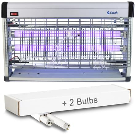 Yatek UV Insektenvernichter, Elektrische Mückenfalle mit Magnettransformator für eine längere Nutzungsdauer, umfasst 150m2 mit Einer Leistung von 30W (2x15W), mit 2 Röhren mit 15W Geschenk