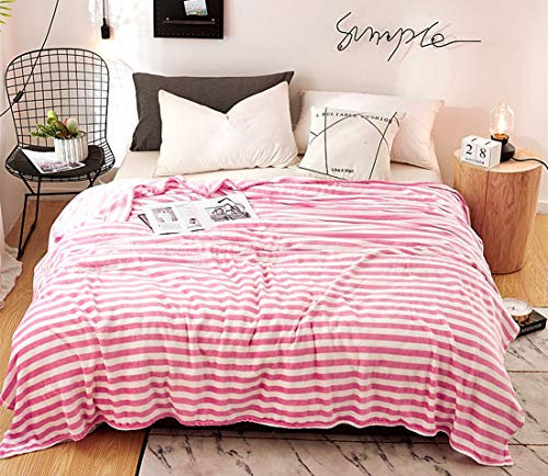 Wohn Kuscheldecke Flauschige Wohndecke Decke Warm & Weich, Microfaser flanelle Fleecedecke, Falten Sofadecke Tagesdecken, Viele Stile Farbe (Pink Streifen,180 x 200 cm)