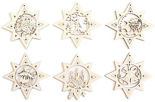 Erzgebirgsstübchen Baumschmuck Stern Weihnachstbaumschmuck Baumanhänger aus Holz 6er Set