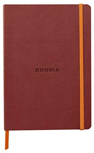 Rhodia 117437C - Notizheft Softcover Rhodiarama DIN A5 (14,8x21 cm), 80 Blatt, liniert Clairefontaine Papier Elfenbein 90g Lesezeichen, Gummizugverschluss, Cover aus Kunstleder Nacarat, 1 Stück