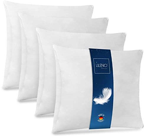 LILENO HOME Federkissen 40x40 cm [4er Set] - Kissen 40 x 40 cm aus Federn als Kopfkissen, Schlafkissen u. Bettkissen perfekt für Allergiker und Kinder - Federkernkissen mit je 300 g