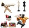 1 :12 Scale Miniature Sewing House Scene Model Accessories Simulation Vintage Sewing Machine, Sewing Box, Ironing Board