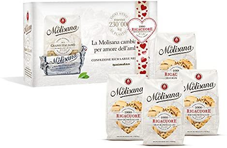 La Molisana, Kit Rigacuore - Confezione con 4 Pacchi da 500g di Rigacuore N. 1000, Pasta da Solo Grano Italiano Trafilata al Bronzo - Idee Regalo