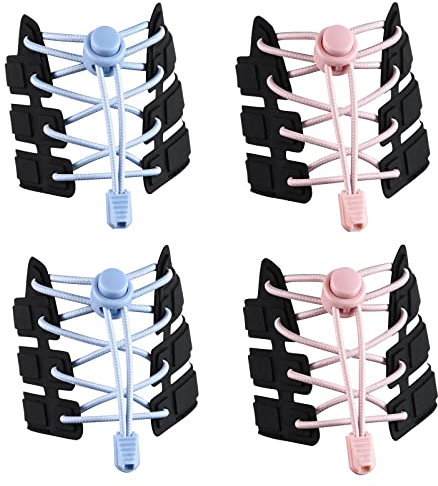 flintronic 4 Pares Cordones Elásticos para Zapatillas, Cordones Ajustables 120cm, Sin Cordones, con Cierre Fuerte para Adultos y Niños, Cordones Elasticos para Zapatillas-Azul+Rosa