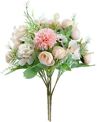 LIHAO 2 PCS Künstliche Blumen Kunstblumensträuße Rosa Blumenstrauß Seide Hortensien Dekoration Kunstblumen für Hochzeit Weihnachten Party Zimmer Deko