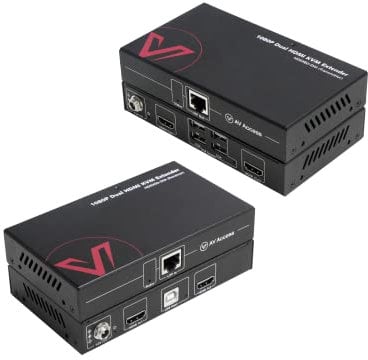 AV Access HDMI USB KVM Extender Dual Monitor Over Cat5e/6/6a/7 up to 1080p@60Hz 197ft, Zero Latency Extended Dual View, Display 2 Monitors with 4 USB 2.0 Ports for Keyboard/Mouse, HDCP 1.4, PoC