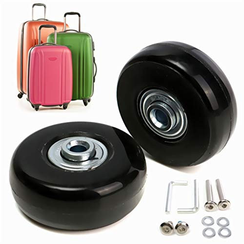 wojonifuiliy01 Ersatzrollen für Koffer, Paar Gepäck-Koffer Ersatz Wheels-Rad Gummi Metall Trolley Gepäckkoffer Hartschalenrollen, Ersatzteil Reparaturset, 6 mm Kugellager, Schwarz, 90*6*24MM