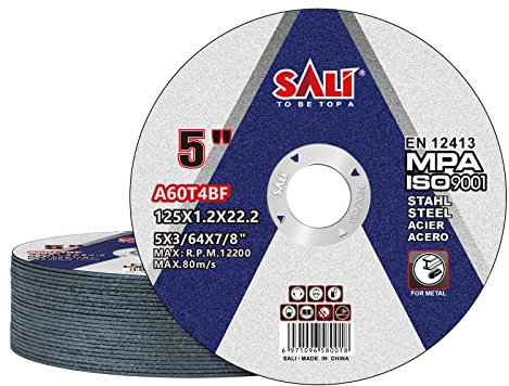 SALI 25 Stück Trennscheibe 125 Metall Trennscheiben 125mm Allzweck-Metall-Schneidrad für 125mm Flexscheiben 125 Dünn 125mm x 1.2mm x 22 mm Betrieb bis zu Drehzahlen 12200 und 80 M/S