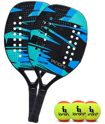 Beach Tennis Paddle Beach Tennis Racket Carbon Fiber with EVA Memory Foam Core Tennis Paddles Set of 2 Paddle and 3 Balls(2Pcs,Green)