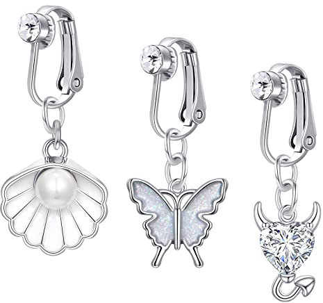 LAURITAMI 3pcs Faux Piercing Nombril Anneaux Nombril Barres Acier Chirurgical Ventre Anneau Nombril Non Piercing Bijoux