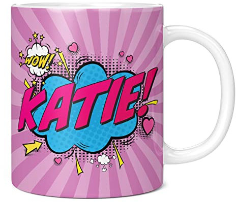 Mug Monster - Personalised Name Mug, Comic Super Hero Customised Gift with Text - Ceramic Coffee Cup, Gift for Men or Women, Extra Large and Giant Available, 11oz White, Purple