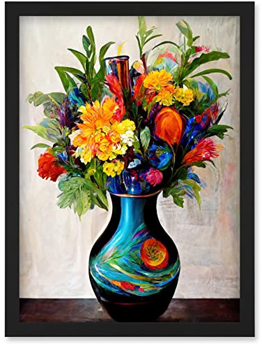 Doppelganger33 LTD Boldly Coloured Flower Bouquet In Decorative Vase Artwork Framed Wall Art Print A4