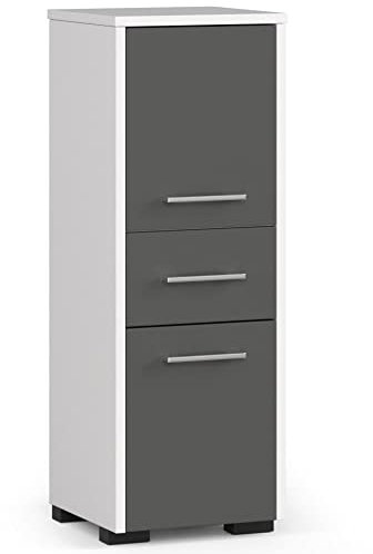 AKORD Badezimmerschrank schränke | Badezimmer kommode | FIN 85 2D1SZ, 2 Türen und 1 Schublade, B30 x H85 x T30 cm, Gewicht 25 kg, auch als Hängeschrank für Wandmontage verwendbar | Weiß/Graphitgrau