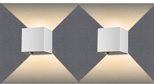 Metzler 2 Stück LED Wandleuchte in Verkehrsweiß RAL 9016 Up-Down-Light IP 65 warmweiß, Wandlampe 9 W, 3000 K, Außenlampe eckig mit einstellbarem Lichtkegel, Leuchte für Innen- und Außenbereich