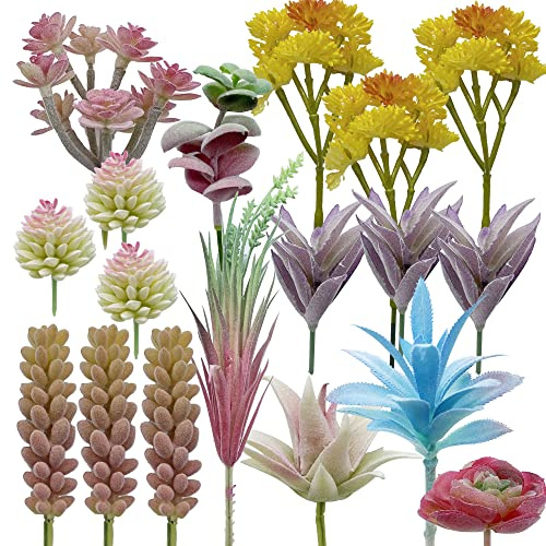 Woohome 18 PCS Artificial Succulent Plants, Fake Succulent Unpotted Faux Succulent Assortment in Flocked in Different Type for Birthday Home Decor Indoor Wall Garden DIY