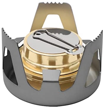 Tragbarer Campingkocher 11 x 11 x 7 Mini-Kupfer-Spirituskocher Tragbarer Campingkocher mit Aluminiumständer Gonetre Wandern Reisen