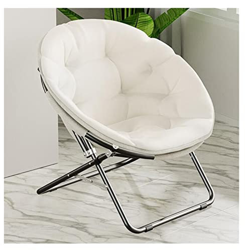 WIGSELBL Folding Saucer Chair Comfy Reading Chair for Bedroom Living Room Metal Frame Moon Chair Camping Chair Round Portable Camp Chair Comfortable Outdoor Chair (Color : White)