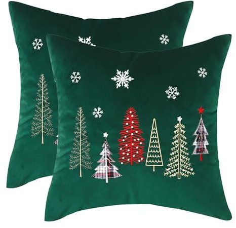 Tosleo 2 Stück Kissenbezug Weihnachten 50x50 cm Dekokissen Kissenhülle Grün Weihnachtsbaum Kissenbezug für Sofa Wohnzimmer Schlafzimmer Festival Party