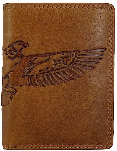 RFID Herren Damen Ledergeldbörse Brieftasche Wallet Portmonee | Flügel Wings Adler | aus echtem Leder braun (Hill Burry) (Hochformat)