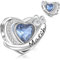 Symretie Charms Geburtsstein März Anhänger Charm aus 925er Sterlingsilber,Offen Gearbeiteter Herz Perlen Geburtstagsgeschenke für Frauen
