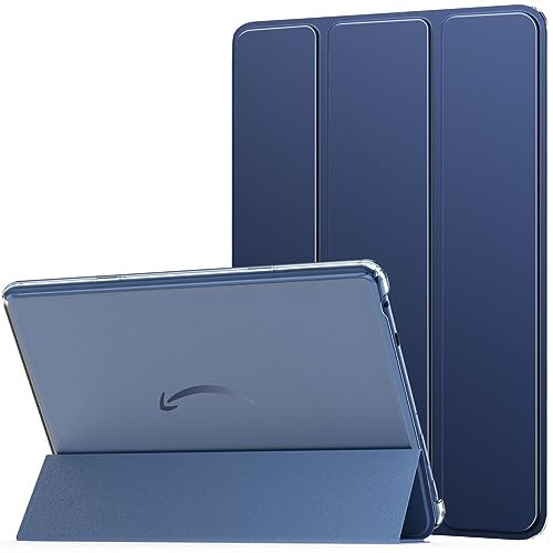 MoKo Hülle für Amazon Fire HD 10 Tablet (13. Gen, 2023 Modell) 10.1, PU Leder Dreifach Schutzhülle für Fire Tablet 10 2023 transparent gefrostet Rückseite, Auto Schlaf/Aufwach, Marineblau