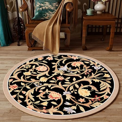 Highdi Tapis Rond Salon Style Chinois Moderne Tapis de Sol Décoration Antidérapant pour Salon Chambre Cuisine Balcon Terrasse Salle à Manger Intérieur & Extérieur (100cm,Branche Noire)