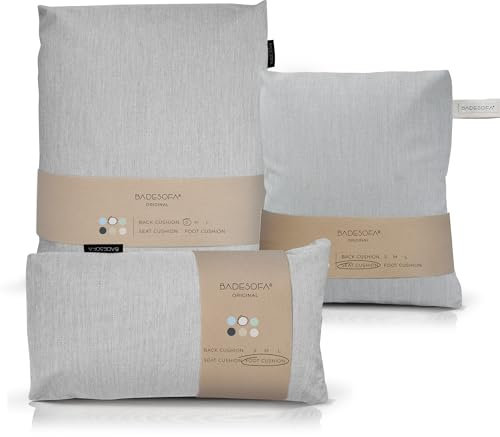 BADESOFA® Badewannen-Kissen Komplett-Set S | Extra bequemes Rückenkissen, Fußkissen & Sitzkissen | Schnelltrocknend & waschbar | Made in EU | Bade-Polster in Grau | Passt in Jede Badewanne
