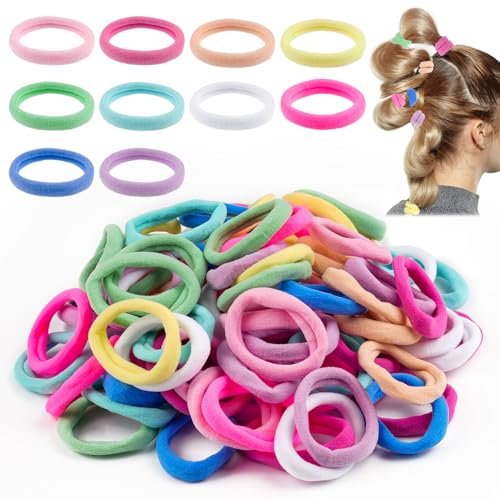 Haargummis Mädchen 4.3cm, 100 Stück Haargummi Bunt, Nahtlose Haargummis, Elastisch und aus Baumwolle, Zopfgummi Hair Ties für Frauen und Mädchen Dutt(10 Farben)