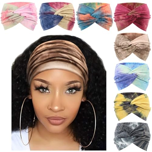 DRESHOW 8 Pezzi Fasce per Capelli Donna Elastica Turbante Fascia Capelli Cerchietti Annodato Cerchietti e Fasce per Capelli Accessori