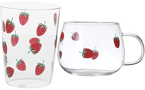 MAGICLULU 2pièces Tasses Verre Avec Motif Fraise Mug Multifonctionnel Pour Café Thé Et Jus Élégant Et Créatif Pour Maison Et Bureau