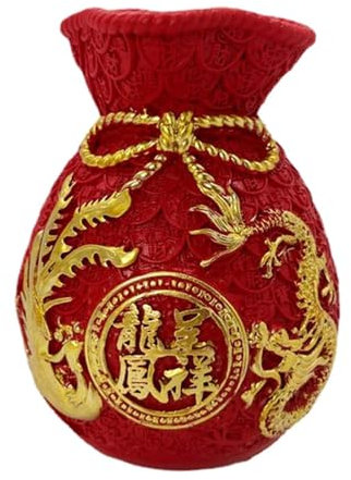Duiaynke Blumenvase in Taschenform, Pflanzgefäß, Handwerk, traditionelle dekorative Skulptur, Ornament für Schlafzimmer, Schreibtisch (rot)