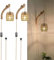 YIKEGE LICHT 2x Wandleuchte mit Stecker Schalter Boho Rattan Lampenschirm Innen 9,87Ft Kabel E27 Holz Wandlampe mit Kabel für Steckdose Flurlampe Wandstrahler Kinderzimmer Schlafzimmer Treppenhaus