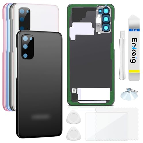 Enkeig Backcover Glas für Samsung Galaxy S20 G980 G981, Schwarz | Originalqualität Back glass Rückseite Glas Akkudeckel Rückwand Kamera Glas Ersatzkit mit Werkzeug und Kleber.