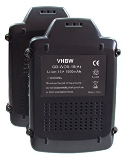vhbw 2 x Replacement Battery for Worx WA3575, WA3525, WA3512, WA3511, WA3520, WA3512.1, WA3523, WA3516 for Tool (1500 mAh, Li-Ion, 18 V)
